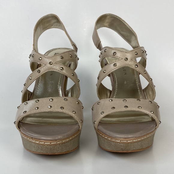 Anne Klein Florissa Tan Leather Platform Heeled Sandals - Picture 5 of 12